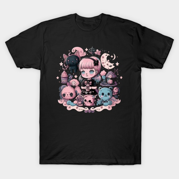 Cute Girl And Beers Goth Spooky For Little Anime Girls Lovers T-Shirt by RetroZin